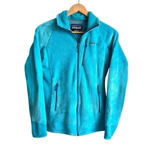 Patagonia Blue Turquoise Fleece Zip Up Jacket Size Woman's Small 16.5x25